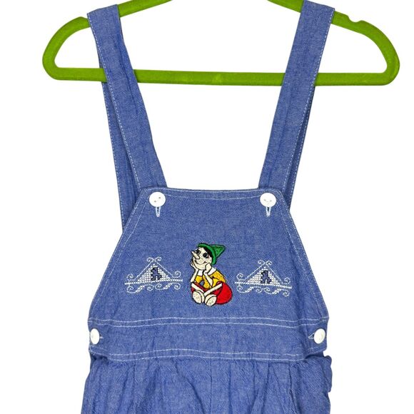 Artigianato Ricami Unisex Faux denim embroidered shorts overalls Size 2 - Picture 5 of 14